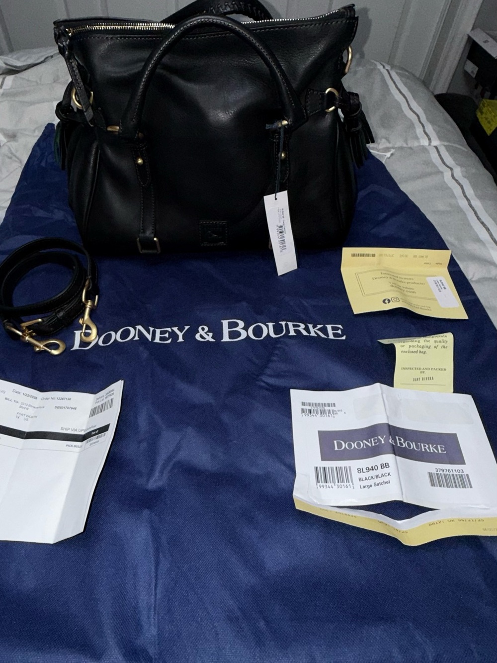 Dooney & Bourke Black Leather Satchel with Gold Hardware